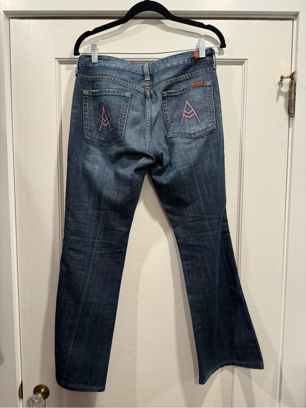 7 For All Mankind Womens A Pocket Bootcut Jean 29 Blue Pink Y2K Denim Fall Flare